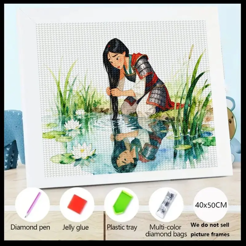 

1 шт., 5D полный дрель, набор для алмазной живописи, принцесса Воина Мулан, отражение в воде, сделай сам, кристалл, алмаз, художественная вышивка драгоценными камнями