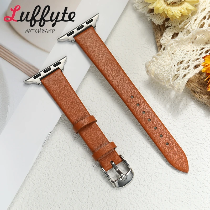 

Cute Women's PU Leather Strap for Apple Watch Ultra 2 38/40/41/42/44/45/46/49mm Ultra-thin Bracelet for Iwatch 1-10 SE Watchband
