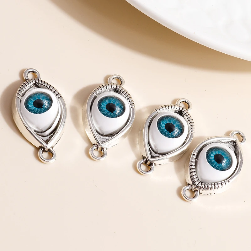 Leslie 8 Stück 15*30mm Antiksilberfarbene Blaue Augen-Anhänger für Halsketten, Armbänder, Ohrringe, DIY-Schmuckherstellung. – Detail 5