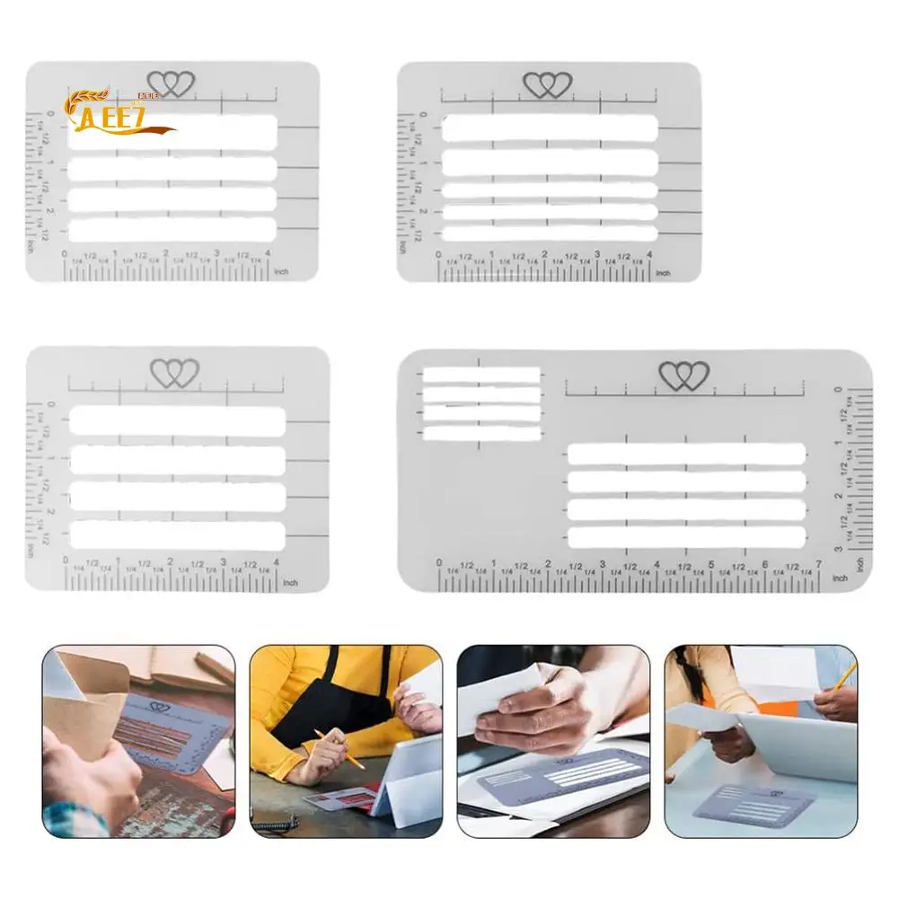 AEE7-4 Pcs Template Ruler Quilting Rulers And Templates For Envelopes Brush Pens Making Thank You Card