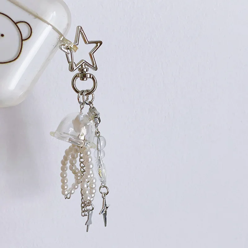 Cute Jellyfish Tassel Keychain para mulheres Fada doce Chaveiro acrílico, porta-chaves do carro, pingente de saco adorável, presentes para meninas