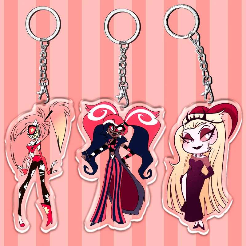 12cm Hazbin Hotel Acrylic Double Sided Pattern Keyring Anime Accessories Decoration Student Backpack Key Pendant Children's Gift