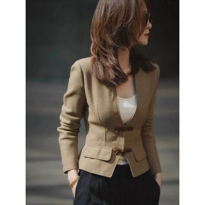 2025 Neue Jacke Tops Licht Reife Herbst Schöne Braune Kurze Jacken Frauen