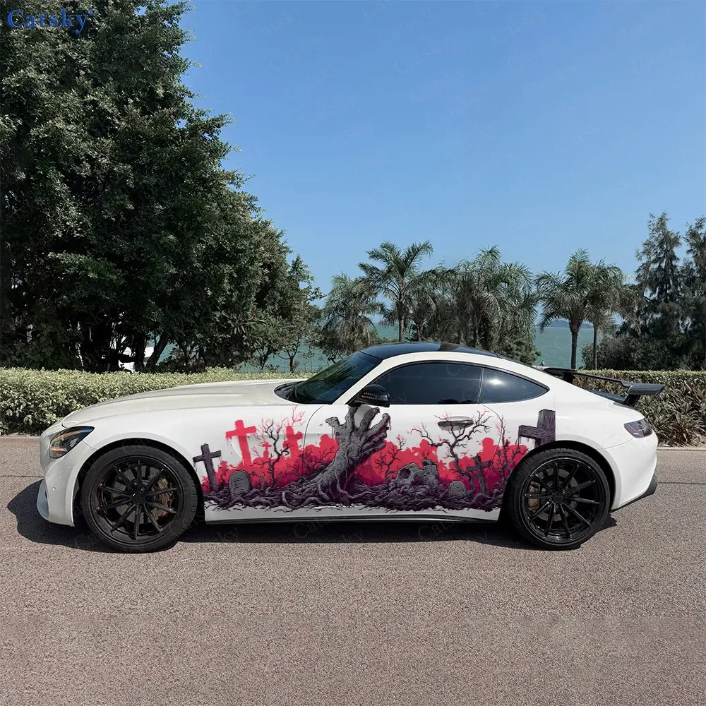 2pcs Hand Stretched Out Cemetery Car Sticker Full Body Decal Decoration Scratches Protect Car Sticker Waterproof Car Vinyl Wraps