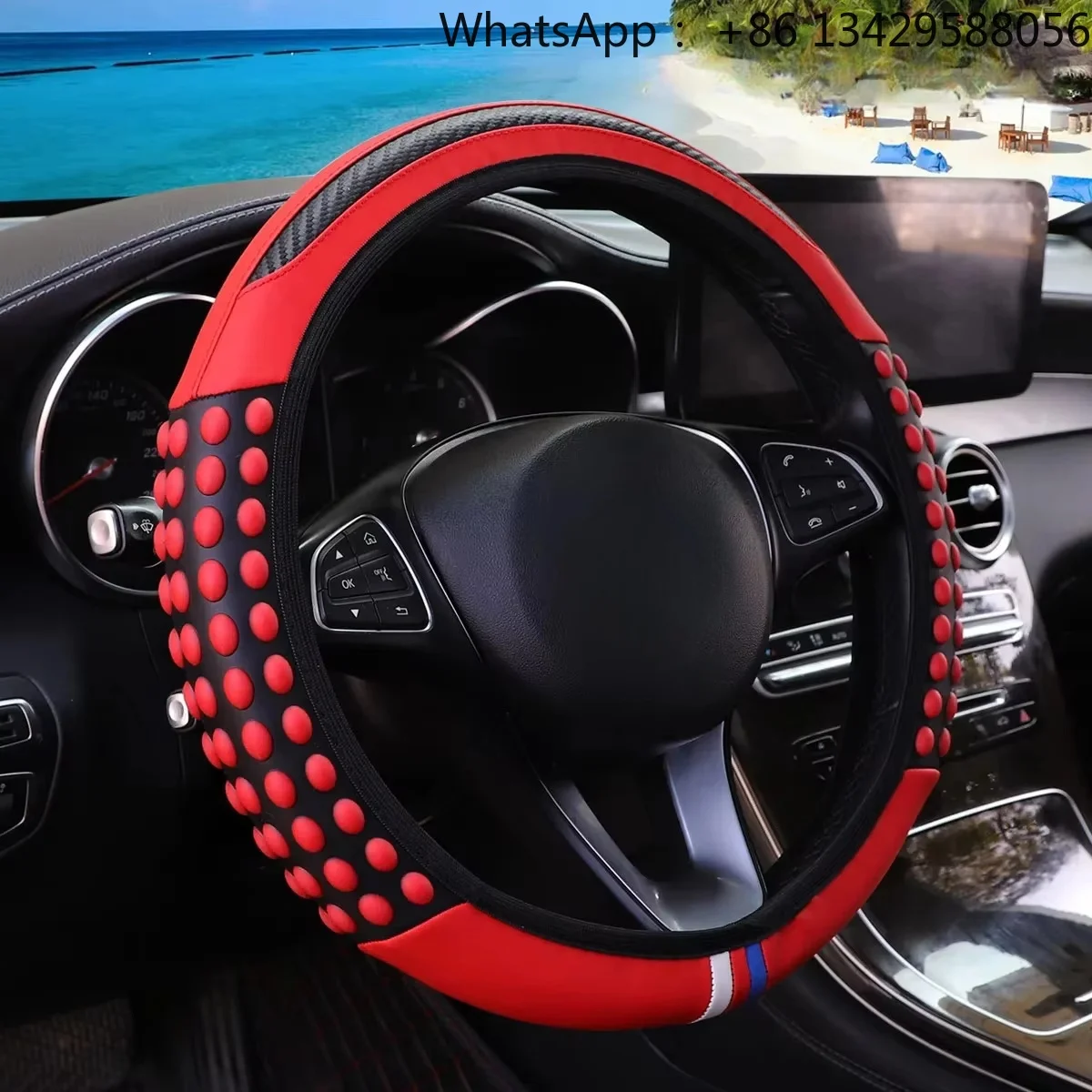 Automotive Products Carbon Tiny Silicone Massage Pellet Leather Steering Wheel Cover Without Inner Ring Fits 14.5-15 Inches