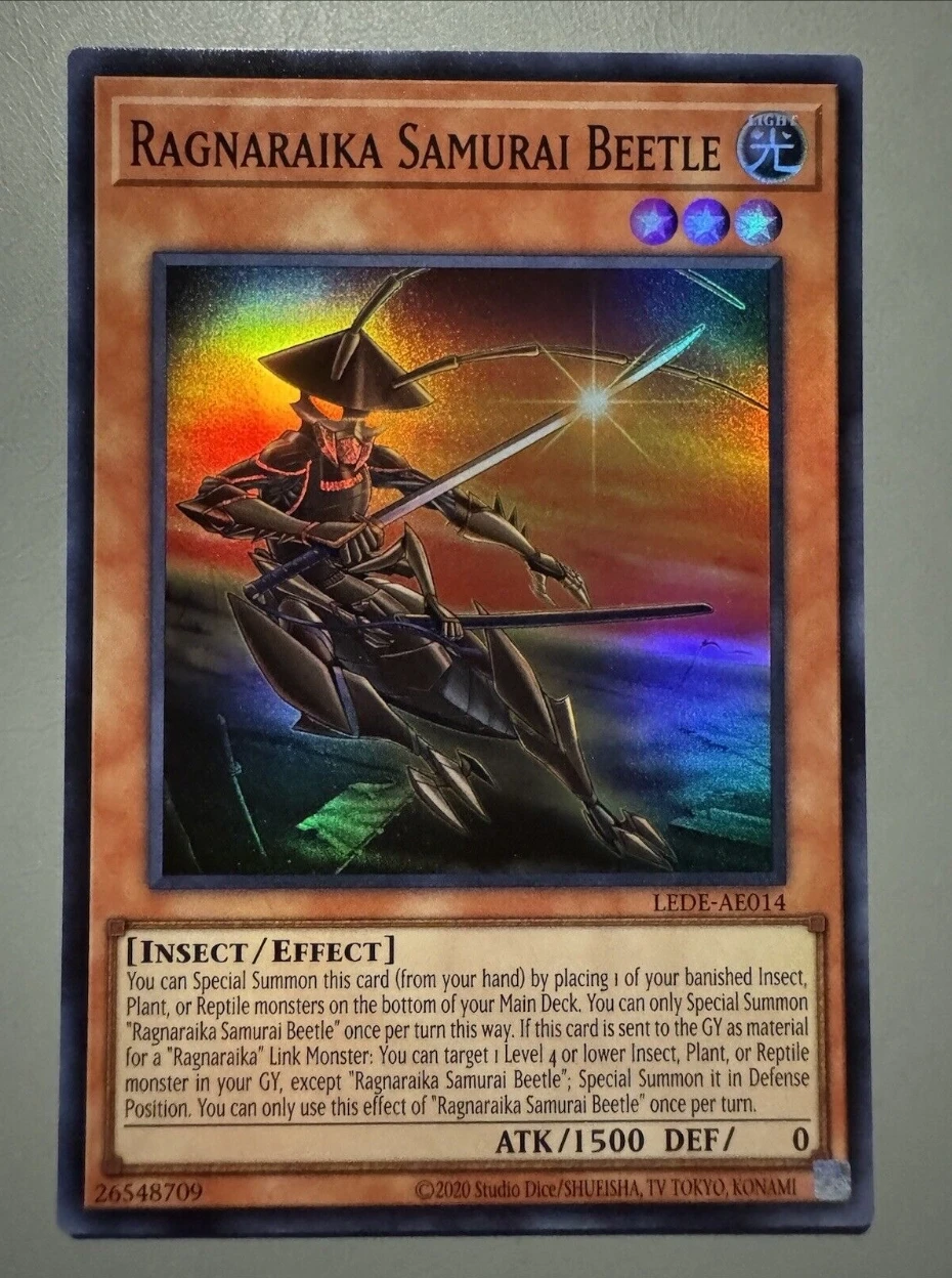 

Yugioh KONAMI Duel Monsters LEDE-AE014 Ragnaraika Samurai Beetle Super Rare Asian English Collection Mint Card