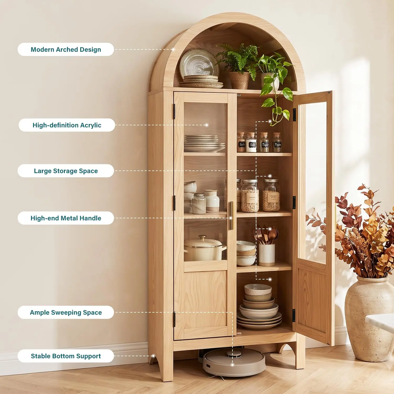 71" Tall Wooden Pantry Cabinet for Dining Room and Kitchen, Cabinets 5-Tier Shelves for Living Room, Floor Bathroom Organizer