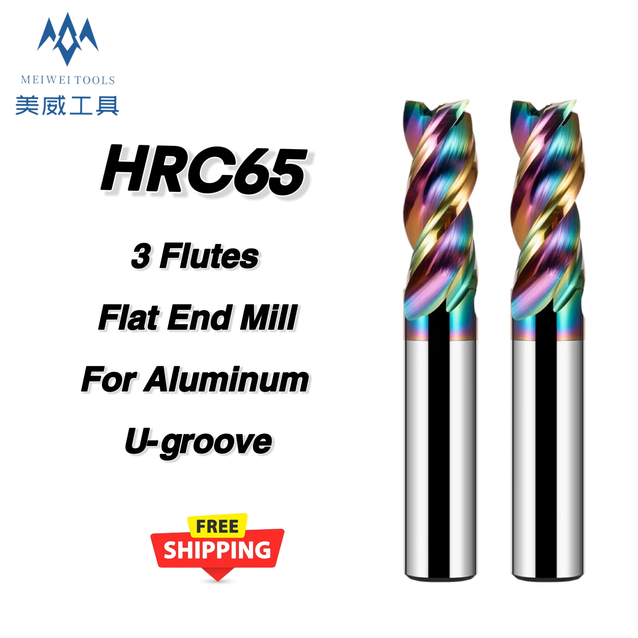 3 Flutes HRC 65 Flat End Mill For Aluminum High Performance Solid Carbide Milling Cutter U-Groove DLC Coating CNC Machining Tool