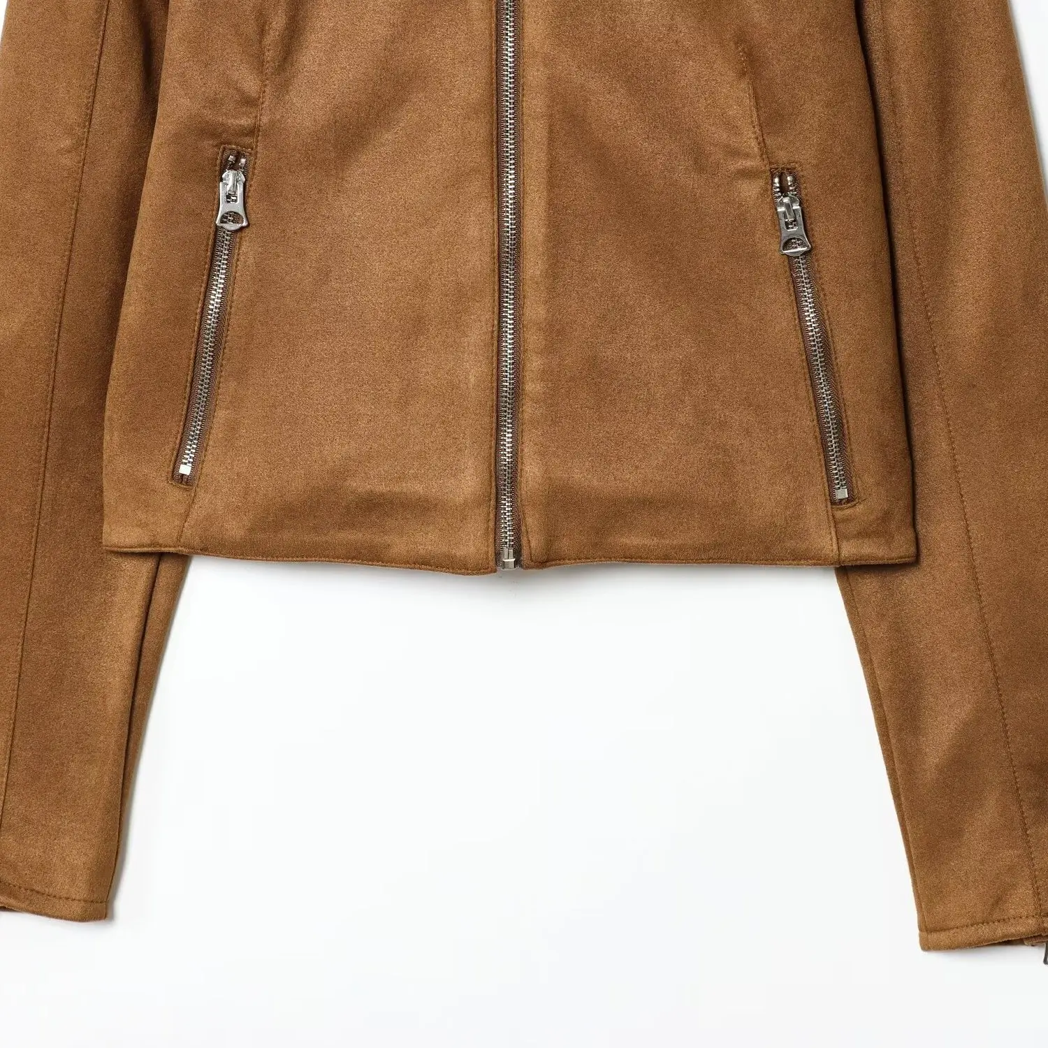 Faionable Leather Jaet Dames Ort Bovenkleding Veelzijdig Sle Warm Polyester Stof Lange Sve Ritssluiting Geen Hoed