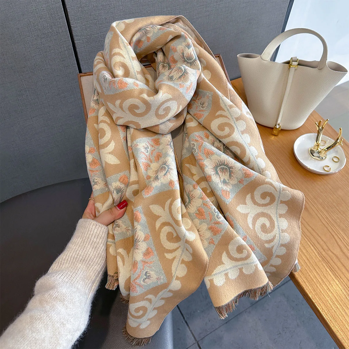 Neue Mode Winter Duplex Druck Kaschmir Schal Frauen Hohe Qualität Verdicken Wrap Schal Damen Pashmina Jacquard Schals Luxus – Detail 6