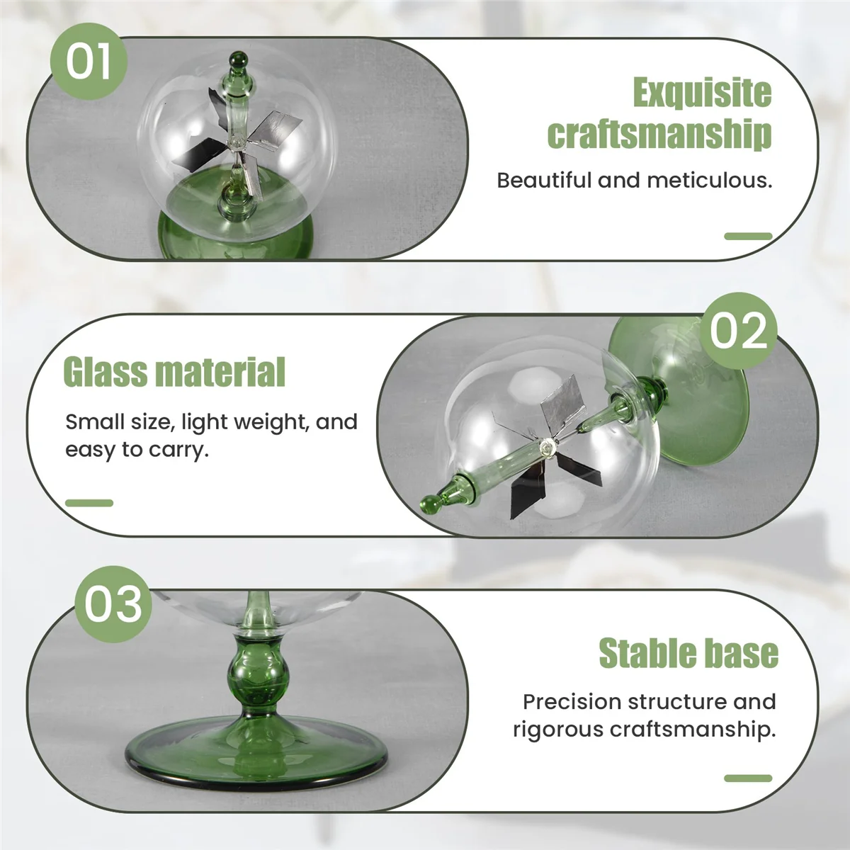 

ABAZJ Green Solar Power Radiometer Crookes Solar Energy Spinning Vanes Windmill Gift Home Desk Decoration