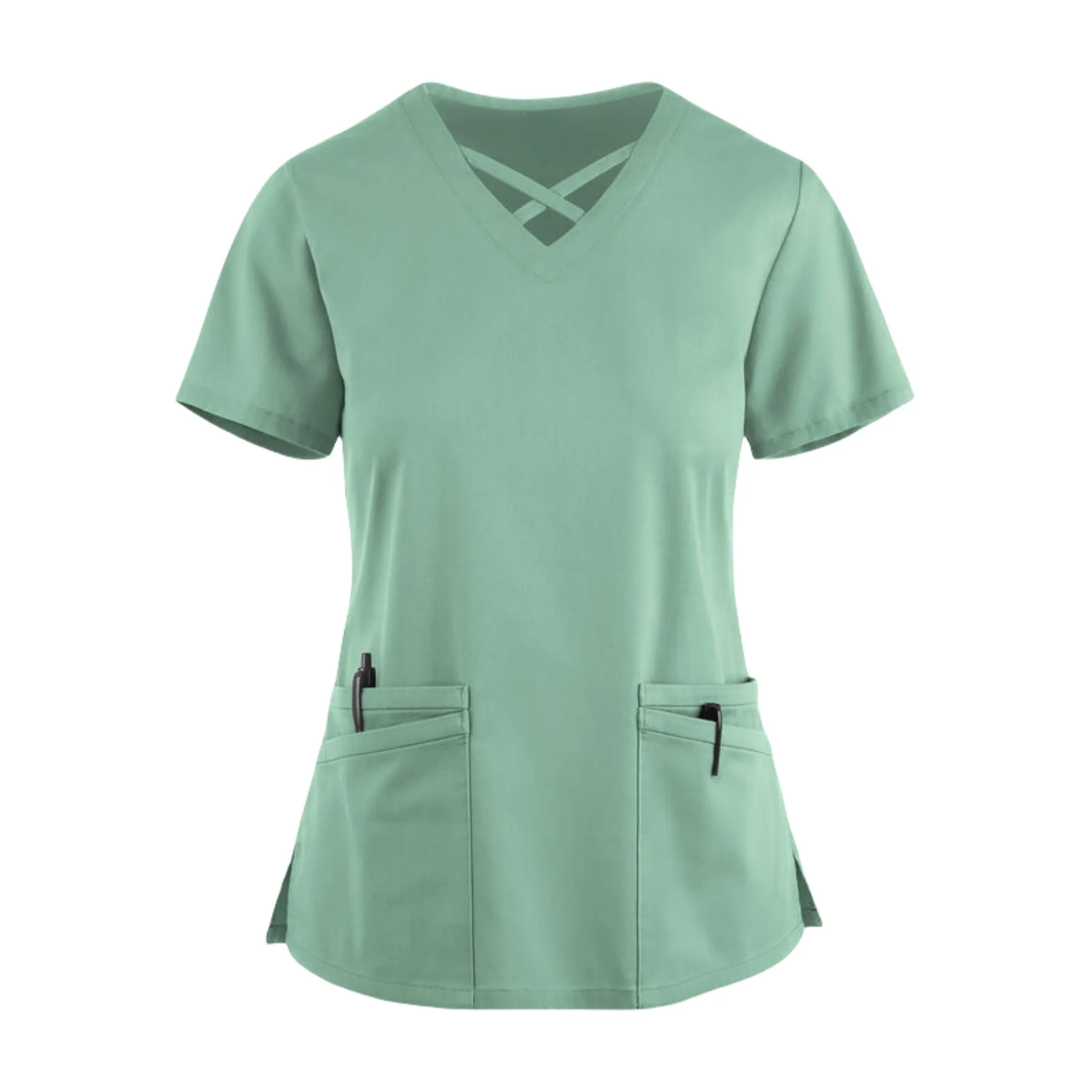 Großhandel einfarbig Haustier Krankenhaus Uniform Top OP-Kleid Tasche V-Ausschnitt Peeling Tops für Frauen Jogger