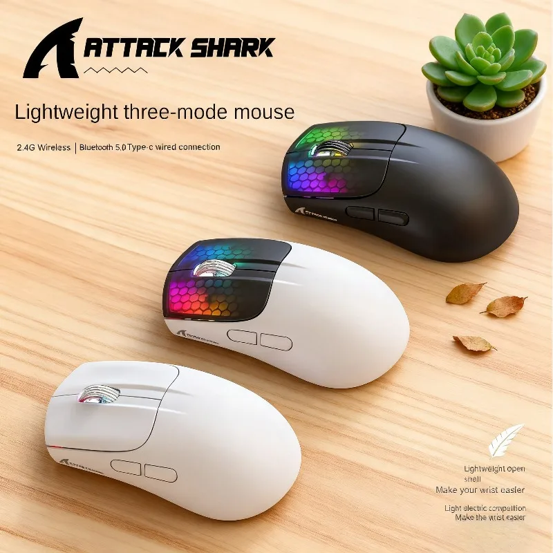 

Attack Shark X5 2.4G Wireless Bluetooth Mouse TRI-MODE PAW3212 4000DPI RGB for laptops and desktop computers FPS Gaming Mouse