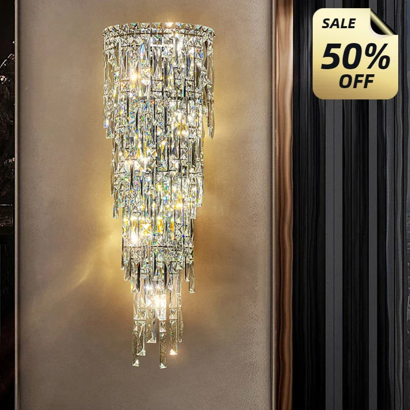 

Hotel Lobby Modern Corridor Crystal Wall Lamp Bedroom Staircase Indoor Lighting Villa Duplex LivingRoom Background Decor Home