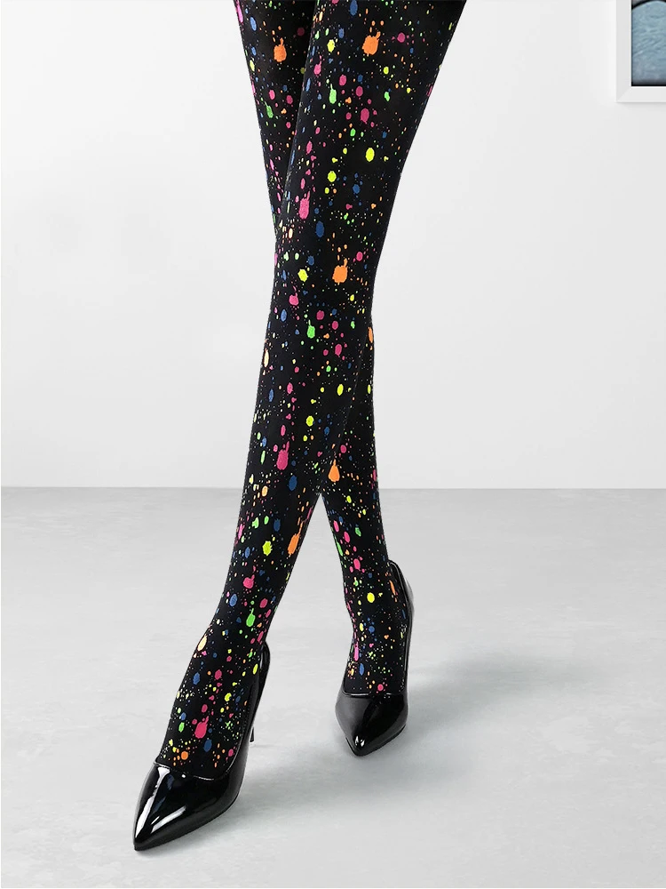 Young Fashion Personalized Splashing Ink Graffiti Printing Lolita Pantyhose Hottie Street Style Paint Dots Slim Fitting Tights