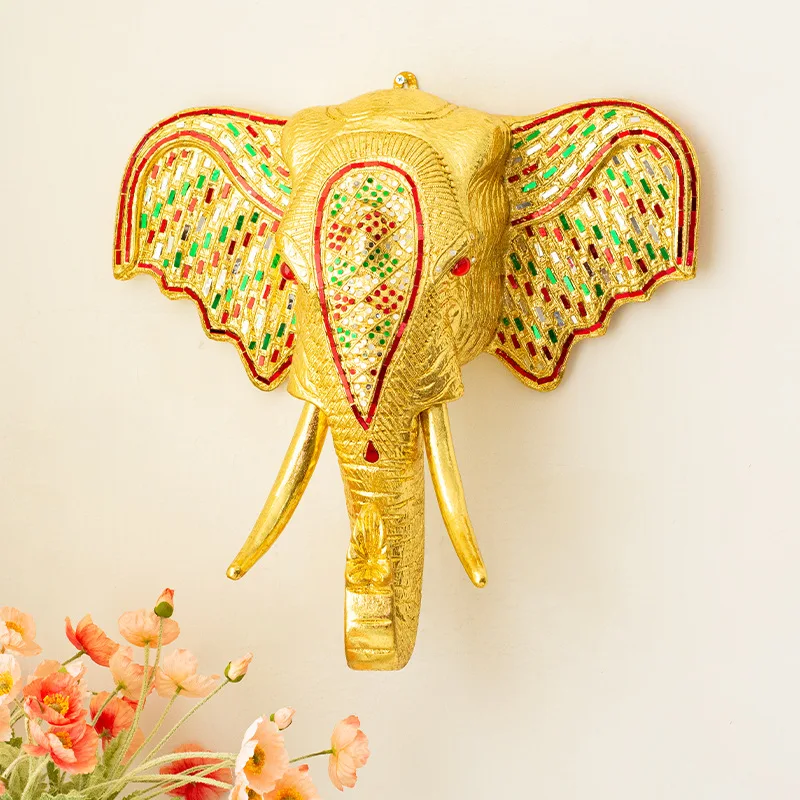 Wall hanging South East Asia style wall soft decoration porch Thai wood carving elephant pendant elephant head wall decoration