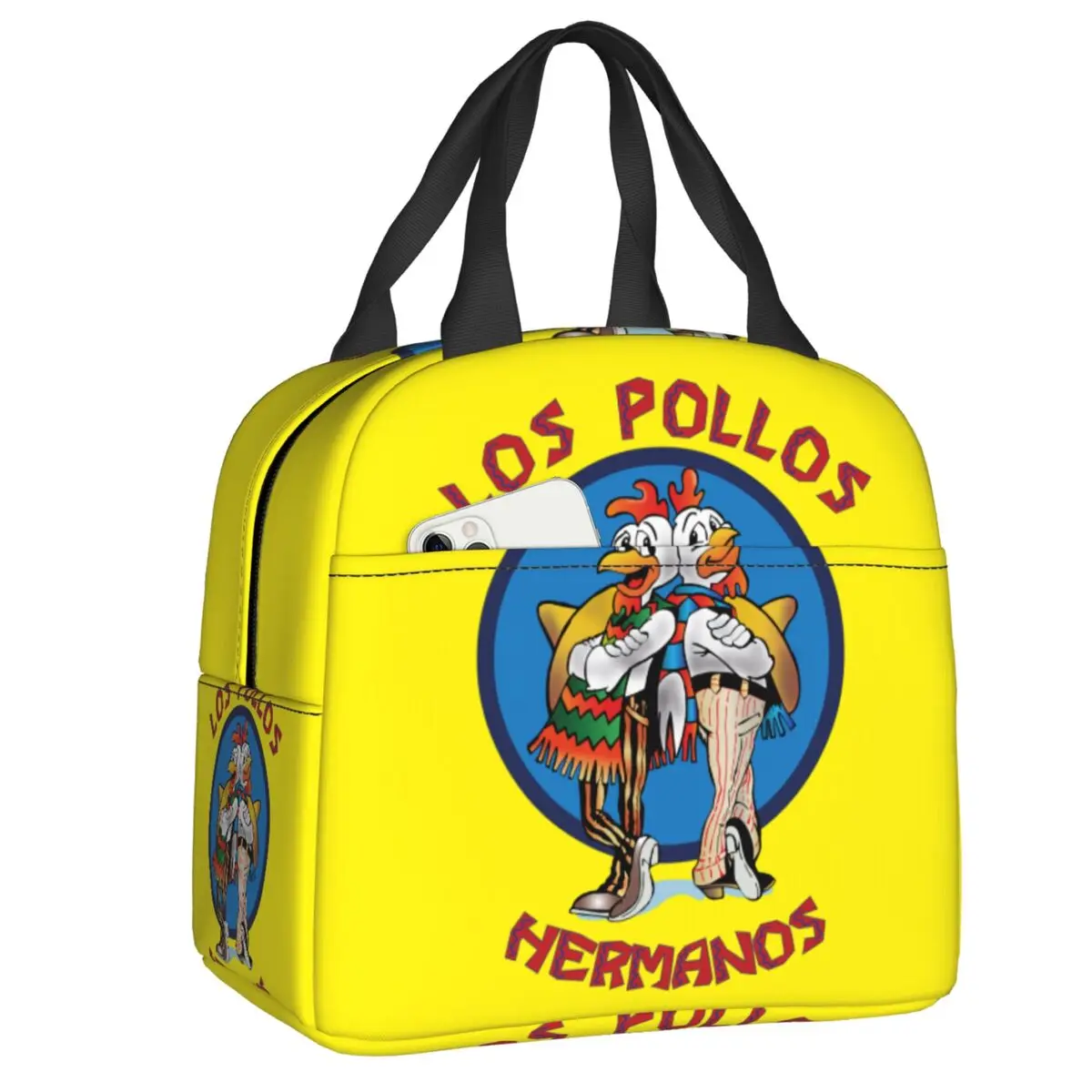 

Custom Breaking Bad Lunch Box Cooler Thermal Insulated Los Pollos Hermanos Chicken Brothers Lunch Tote Bag for Women Food Bags