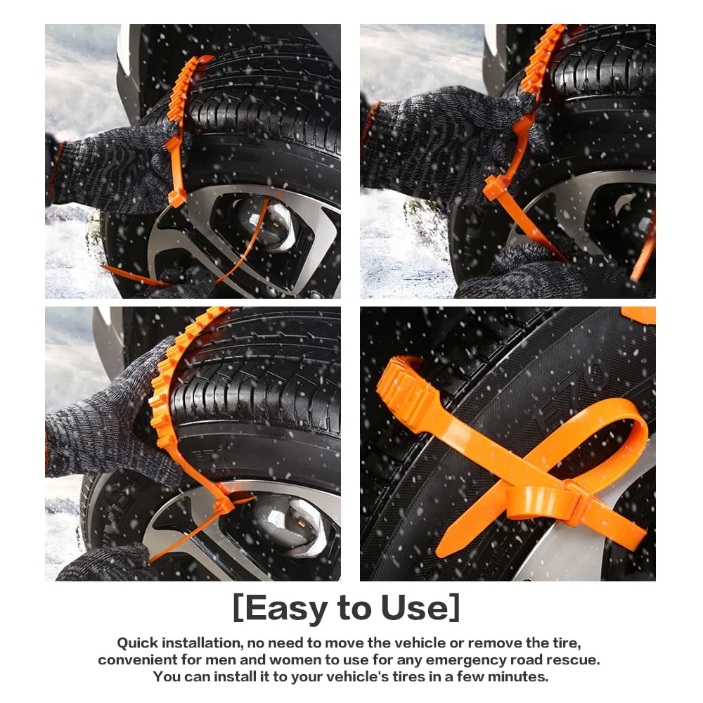 12 PCS Universal Car Snow Chains Portable Winter Tyres Wheels Snow Chains Non-Slip Cable Tie Reusable Anti-skid Wheel Nylon Tire