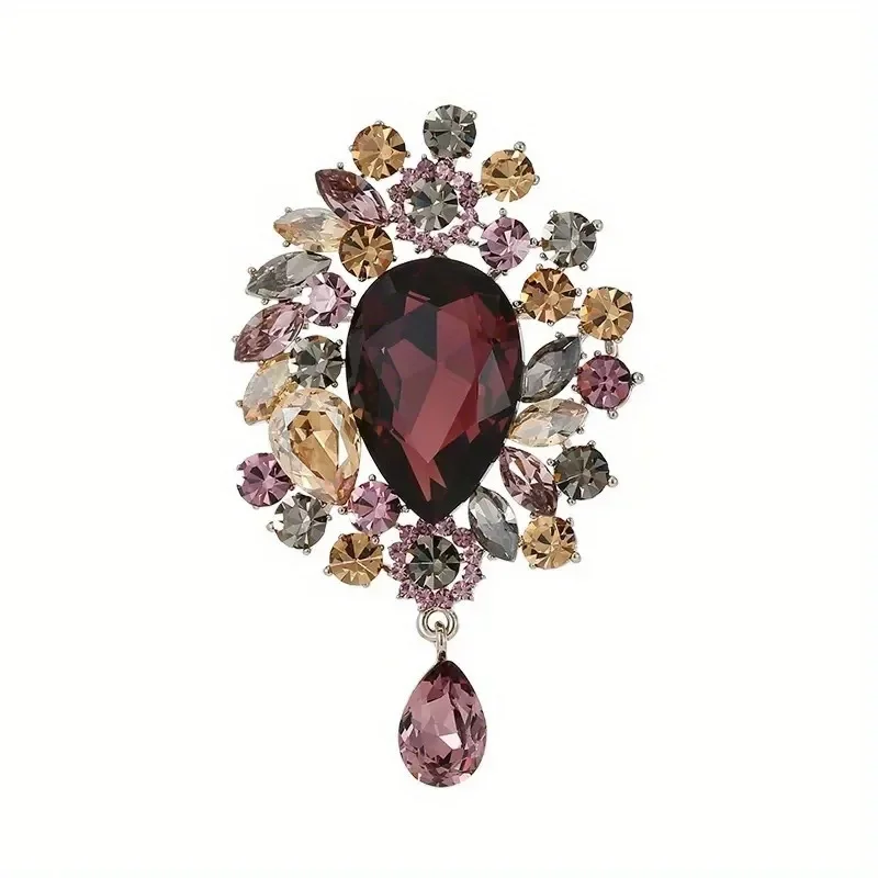 Women\'s Retro Crystal Brooch Fashion Flower Pin Exquisite Clothes Accessories