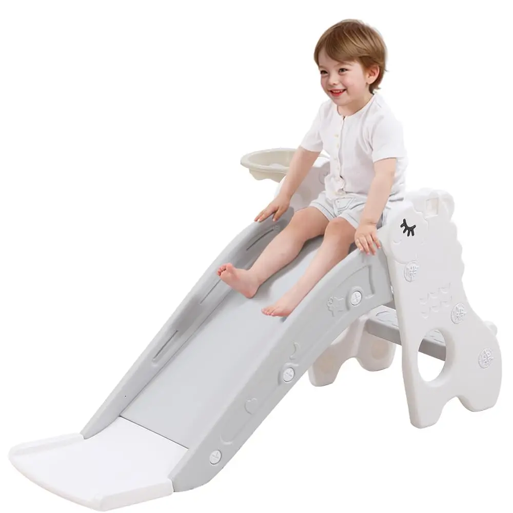 

Toddler Slide for Kids Indoor Baby with Climber Ball Pit Slide in Pearl White Kids Indoor Freestanding Playset with Basketball Hoop