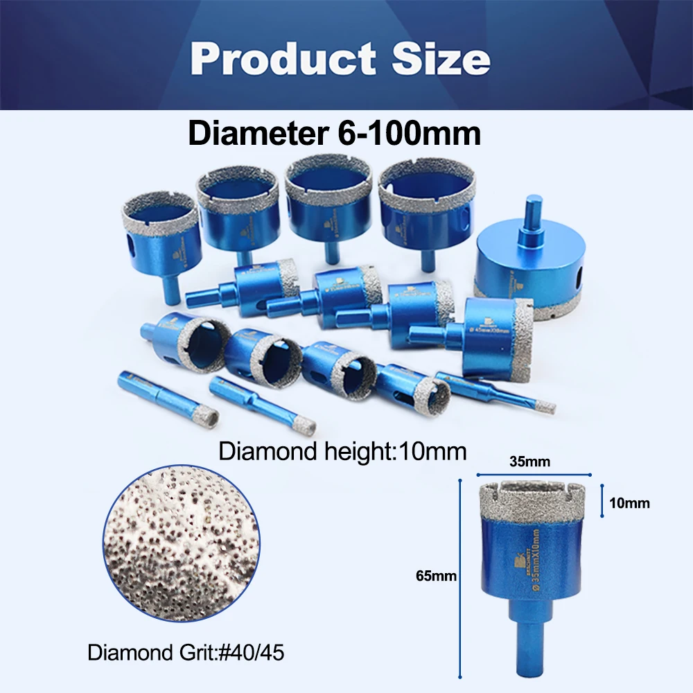 BRSCHNITT-Diamond Drilling Bits Tile Cutter Hole Saw Drill for Drilling Ceramic Marble Granite, Triangle Shank Dia 6-100mm, 1PC