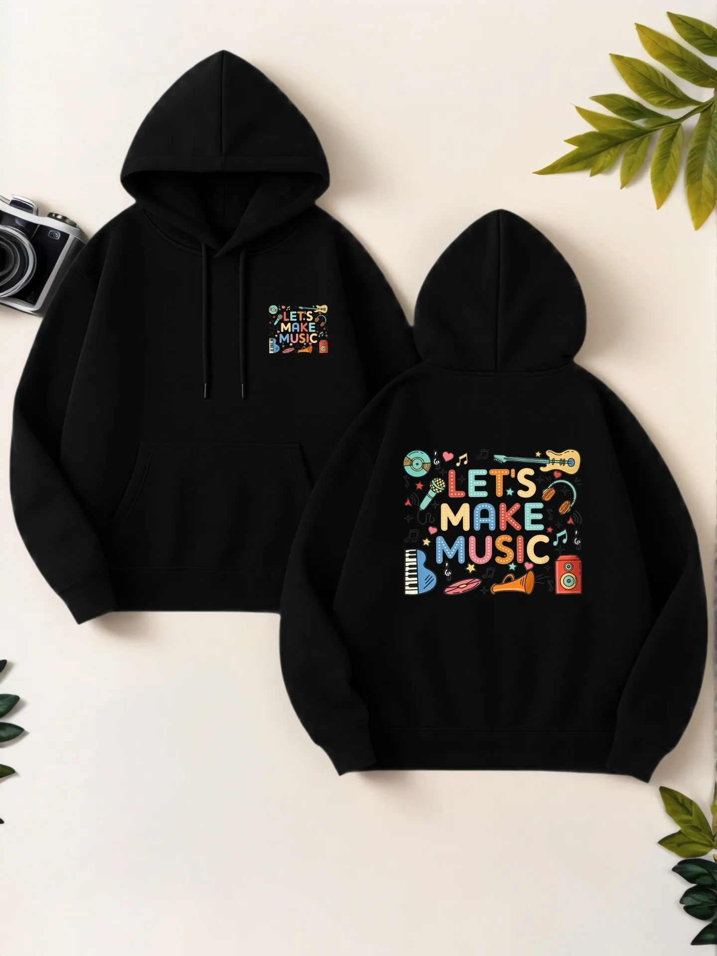 Muziek - Essentiële hoodie met grafische print, casual esthetisch ontwerp, zachte stof, casual dagelijkse kleding, voor tieners