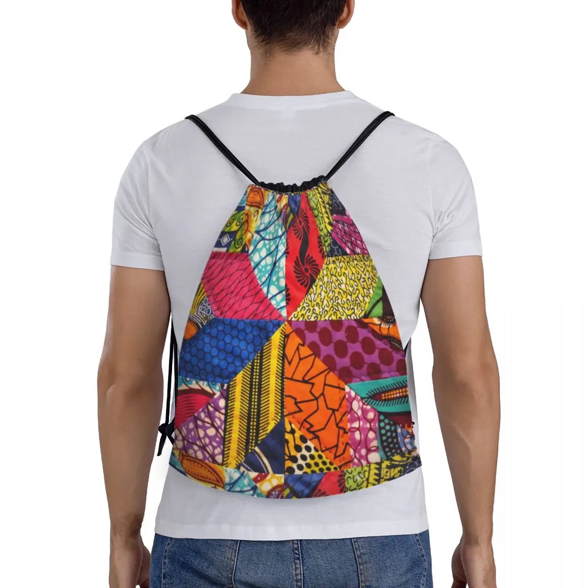 Custom Colorful African Ankara Print Drawstring Backpack Bags Women Men Lightweight Gym Sports Sackpack Sacks for Training