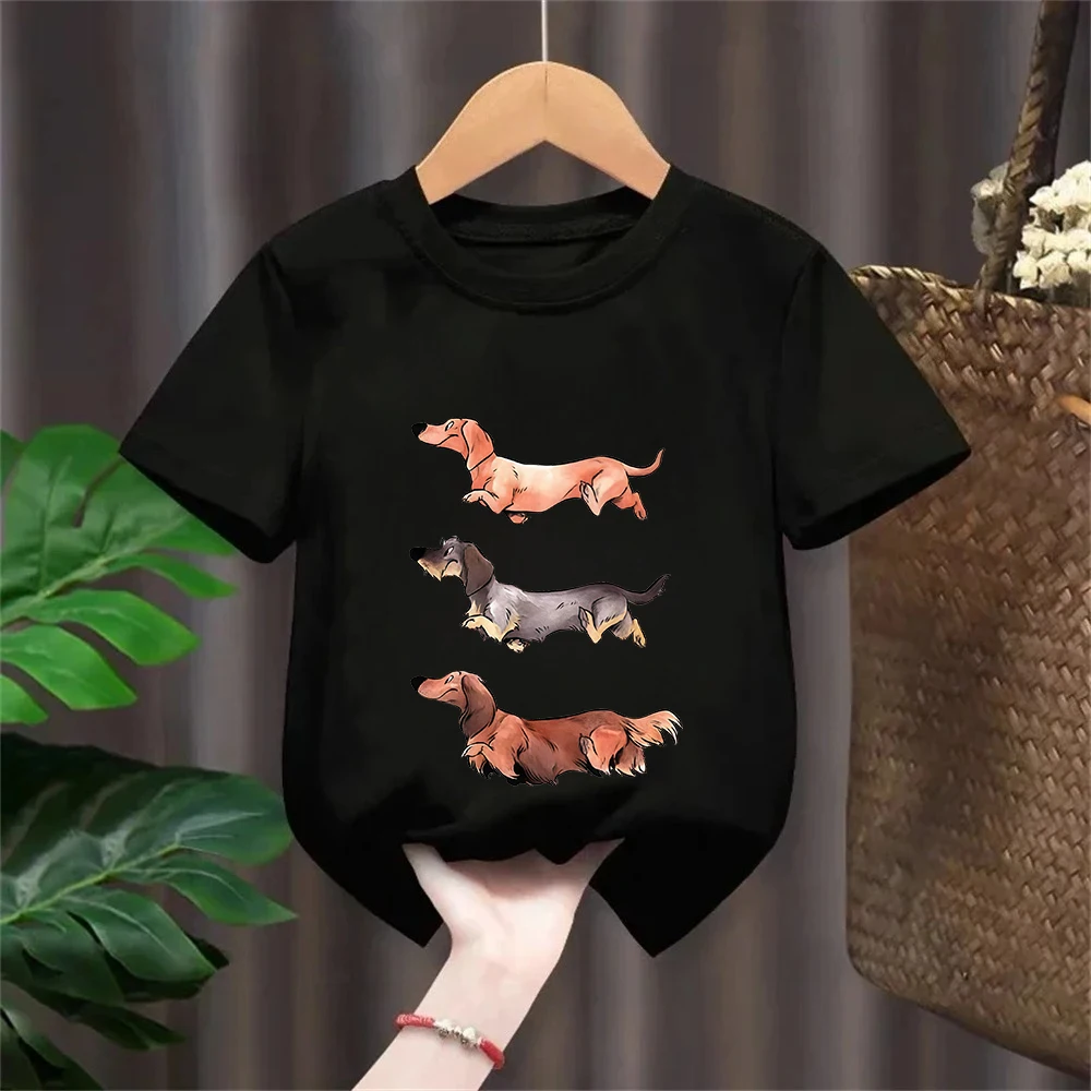 Dachshund Teckel Cute Dog Kids Tshirt Cute Printing Shirt Fashion T-Shirt for Casual Tops Short Sleeve