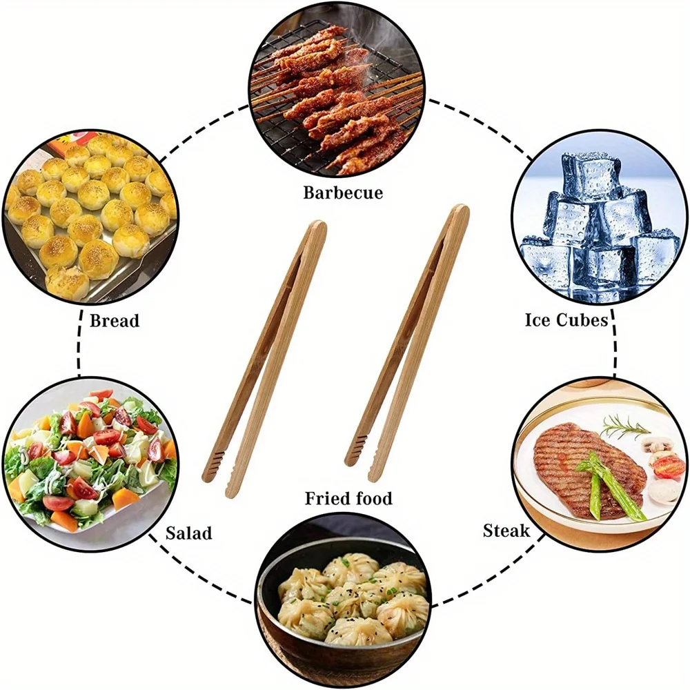 12pcs High-Quality Bamboo Tongs, 7-Inch - Sturdy & Durable for Serving Toast, Cheese, Fruits, Salad | Lightweight, Easy Grip - Image 5