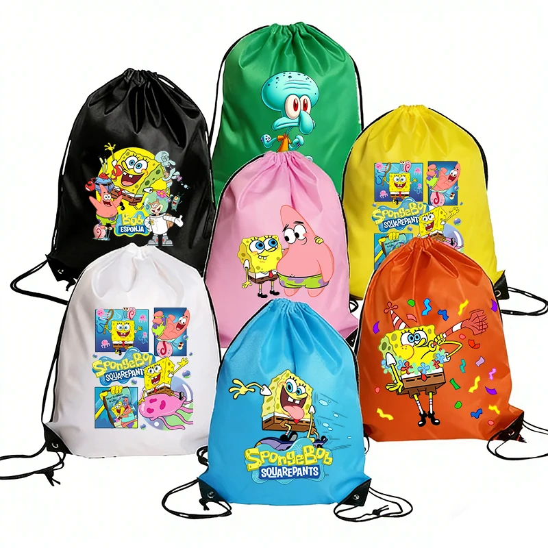 

SpongeBob SquarePants Bundle Pocket Drawstring Backpack Large Capacity Sport Bag Cartoon Gift Bags Cycling Knapsack Party Gift