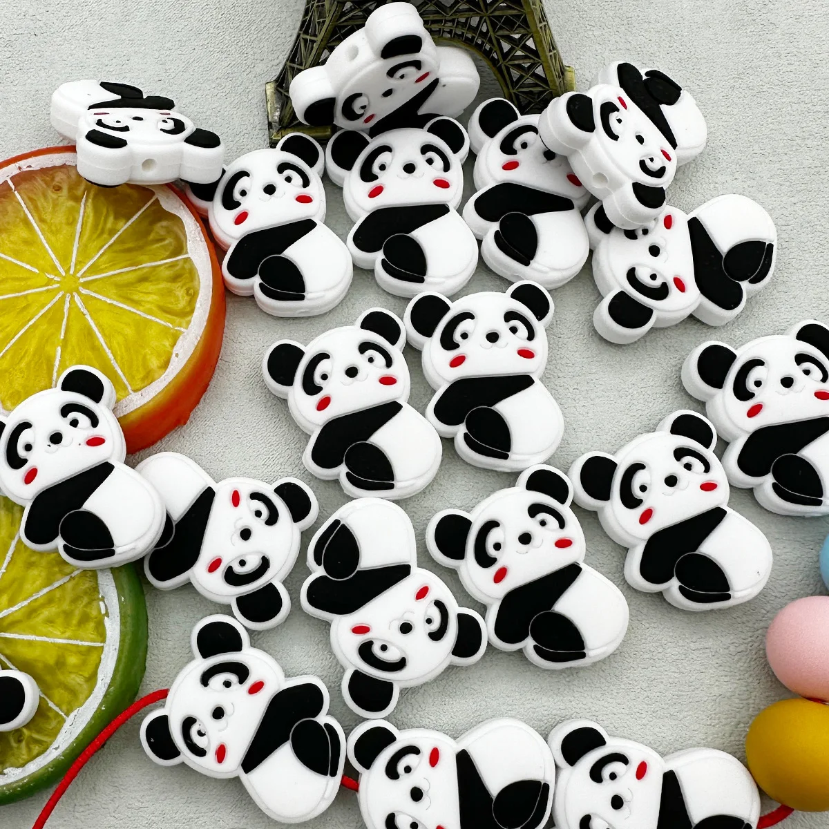 10PC Food Grade Silicone Cartoon Panda Baby Beads Teether Beads Baby Toy Bead DIY Nipple Chain Jewelry Accessories Kawai Gifts