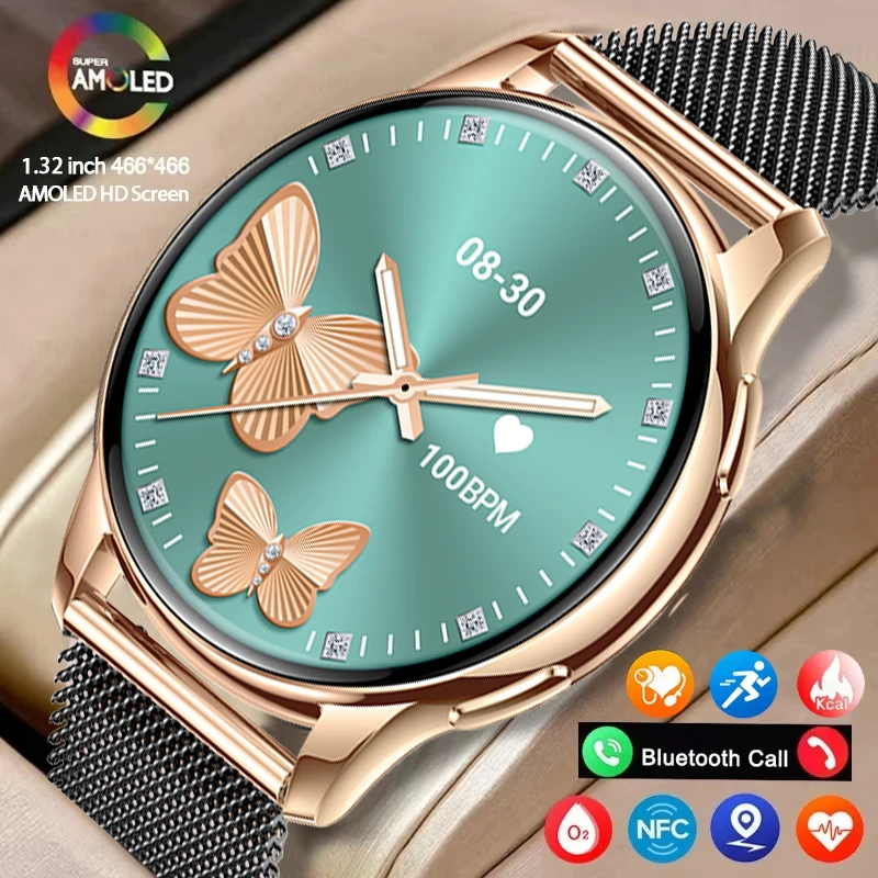 

2025 Original New Women's Fashion Smart Watch 1.32" AMOLED 466*466 HD Pixel Display Always Show Time Call Reminder Smartwatch
