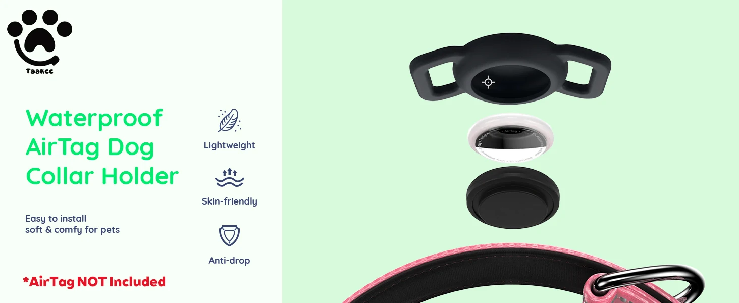 Taakcc Reflektierendes Hundehalsband mit Leuchtendem AirTag-Halter, Wasserdicht, Weich Gepolstert & Sicherheitsschnalle, AirTag-Tracker-Hülle für Halsbänder – Detail 3