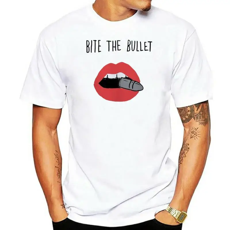 Bite The Bullet Top Design T-Shirt Men Unisex Women Fitted Fun Gift Lips Kiss Trendy Streetwear Tee Shirt