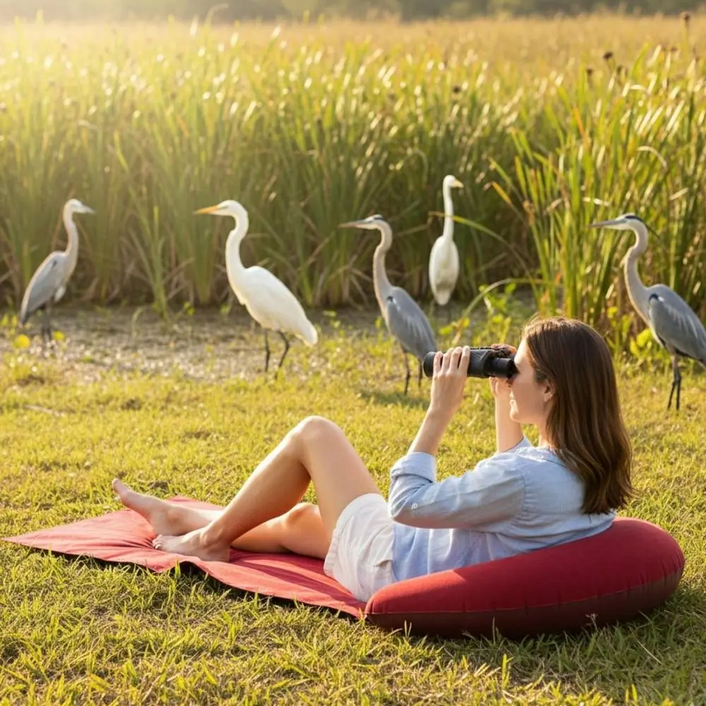 

Mat With Inflatable Headrest Portable Reclining Flocked Beach Blanket For Relaxing And Sunbath