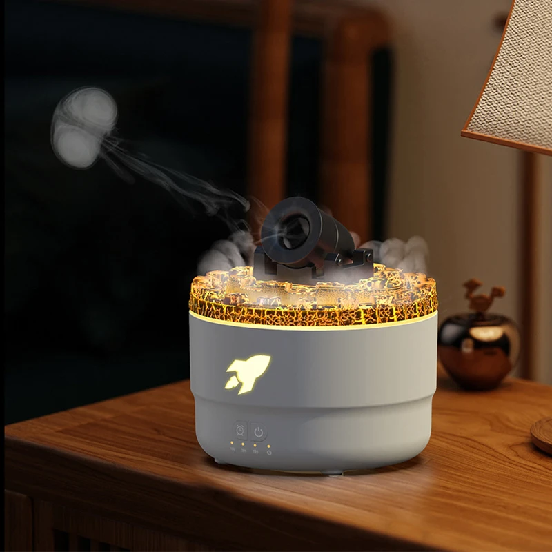 Turret Humidifier Flame Essential Oil Diffuser Air Purifying Humidifier Jellyfish Spray Aroma Diffuser Home Sleeping Night Light