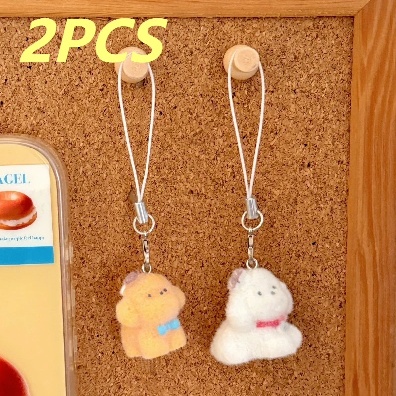 

2Pcs Kawaii Little Plush Animal Pendant Phone Backpack Car Keyrings Charms Cute Puppy Hanging Flocked Resin Dog Puppy Keychain
