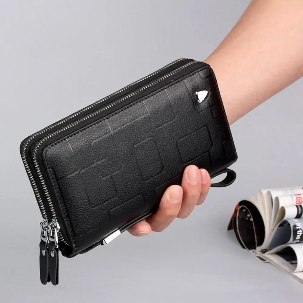 Fashion Large-capacity Genuine Leather Wallets Business Multi-card Slot Clutch Phone Bag Simple Business Card Holder Men