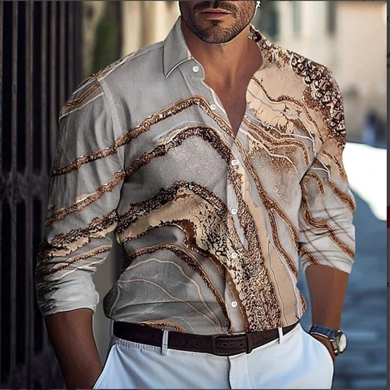 

Summer Men's Long Sleeve Shirt Flip-over Dot Button Street Clothing Fashionable Casual Breathable Comfortable Trend Style Male