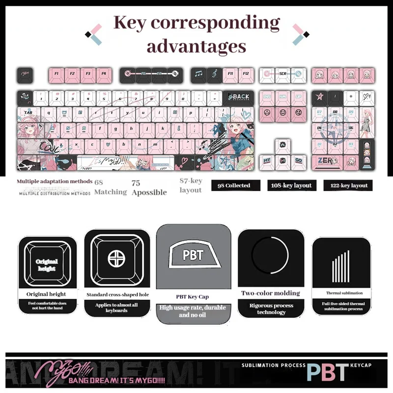 BanG Sonho! MeuGO!!!!! Anime temático keycaps Anon Chihaya personagem keycap PBT lado positivo esculpido tampa chave mecânica transparente