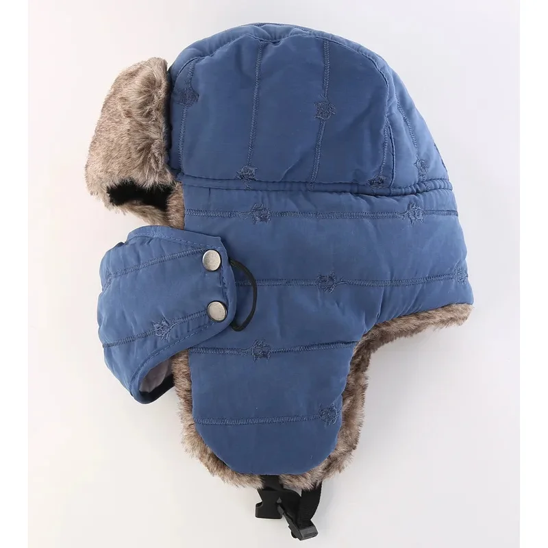 Men's Warm Chunky Hat Removable Windproof Winter Russian Hats with Mask Hat
