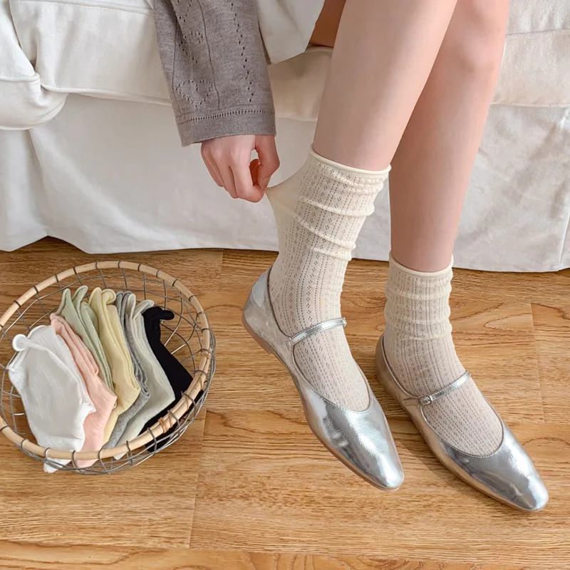 Socks For Women Mesh Thin Summer New Candy Color Hollow Out Loose Women'S Casual Basic Sweet Girls Fashion Long Comfort
