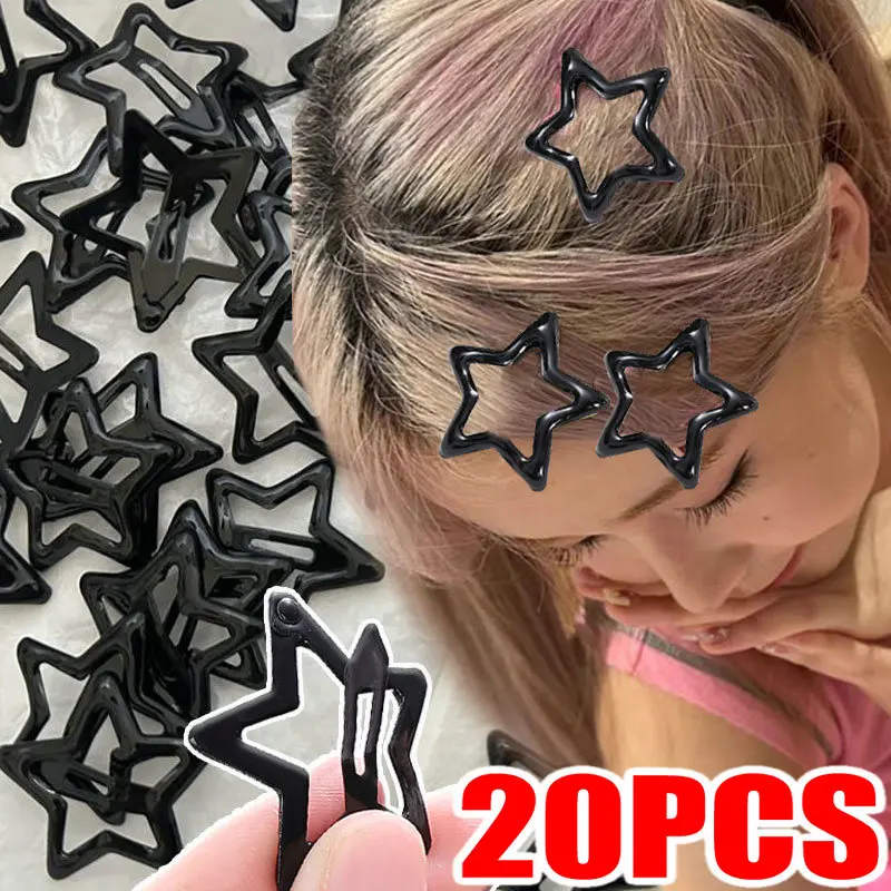 5-20pcs Black Star BB Hair Clips Women Grils Cute Metal Star Hair Clips Side Barrettes Hair Grip Y2K Hair Accessories Headwear