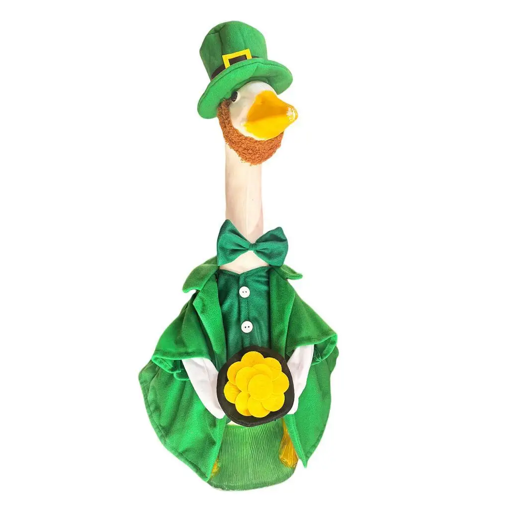 Porch Goose Dress Green Polyester Outfit Outdoor Decoration Bird Clothes for St Patrick’s Day Garden Statue