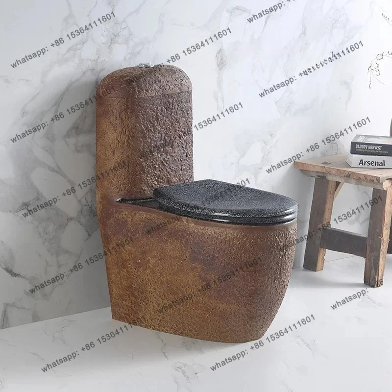 Black and brown stone pattern retro toilet creative ceramic toilet household bathroom ordinary siphon type