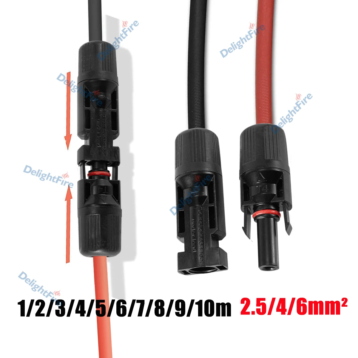 

2.5/4/6mm² Solar Panel Cable Photovoltaic Wire1-10m Red and Black Single Double Ends Solar Extension Cable with Connectors