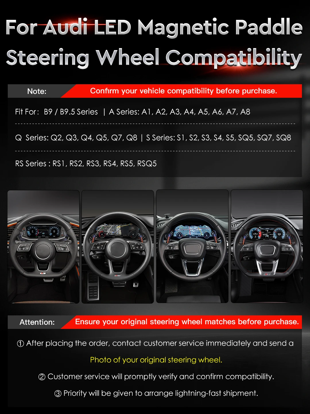MC Fif For AUDI A1 A2 A3 A4 A5 A6 A7 A8 Q2 Q3 Q4 Q5 Q7 Carbon Fiber Steering Wheel LED Magnetic Shift Paddles Car Accessories