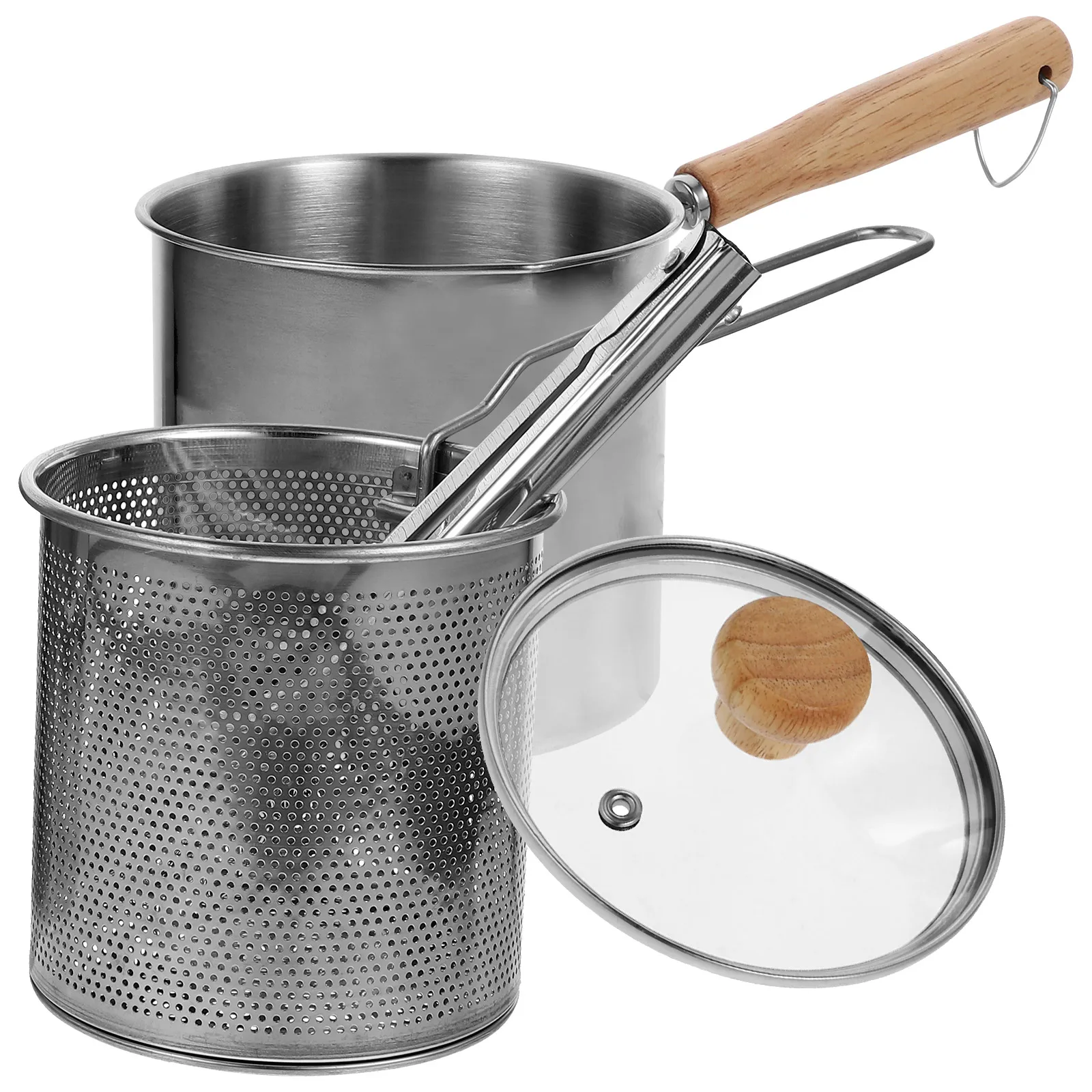 

Stainless Steel 304 Glass Lid Tong Clip Deep Fry Pot Deep Frying Pot Small Size Large Capacity Anti Scald H