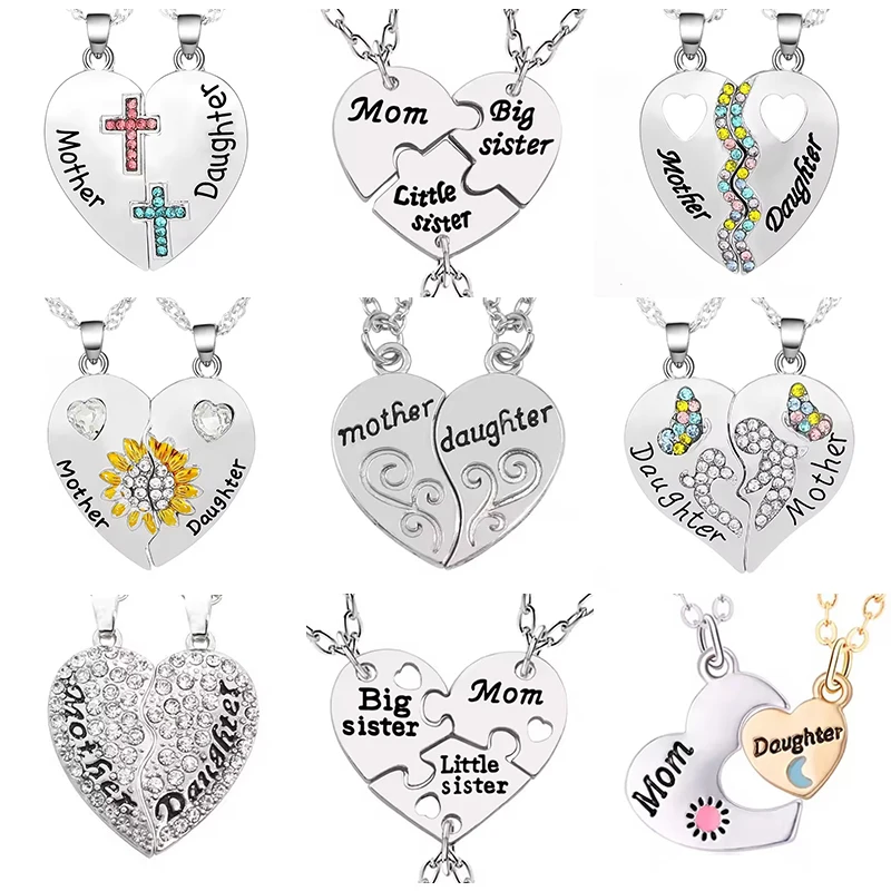 2/3pcs Mother Daughter Necklaces for Women Girls Kawaii Mom Sisters Heart Shaped Pendant Chain Magnet Jewelry Mother's Day Gift