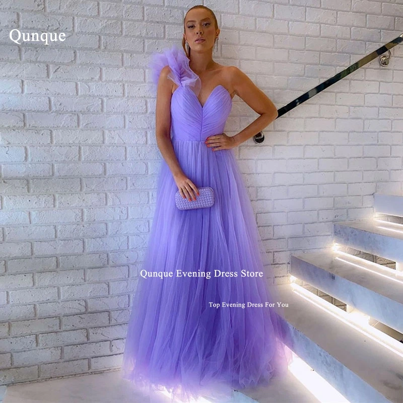 

Qunque Elegant Tulle Evening Dress Customized Party Dresses Luxury Pleat Purple Women Formal Occasion Dresses Events Prom Dress